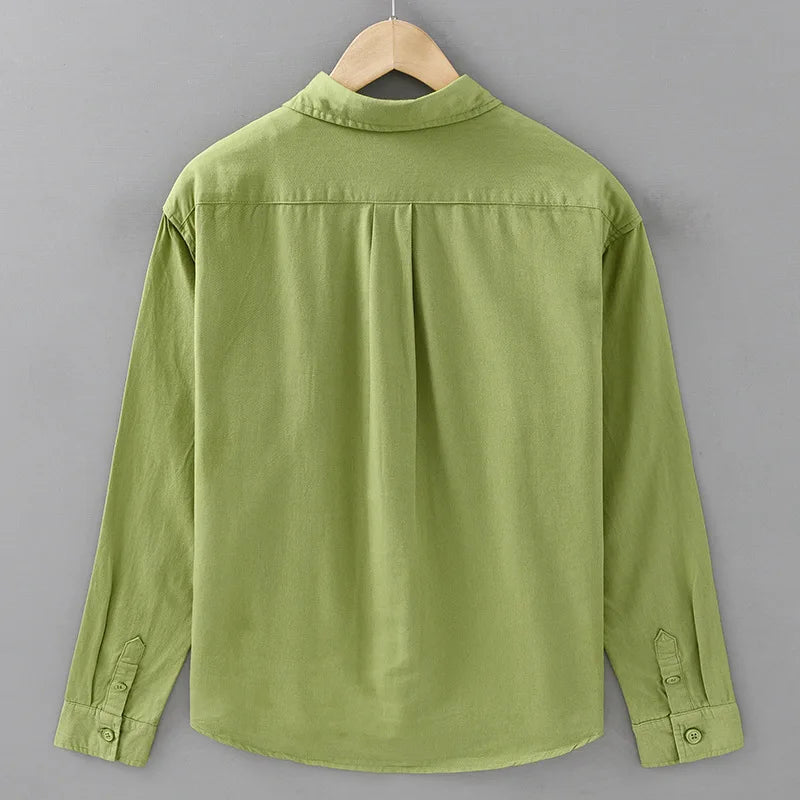 Basic Men's Long-Sleeve Cotton Shirt - Casual and Versatile Spring Style 100% Cotton Solid Color Casual Shirt