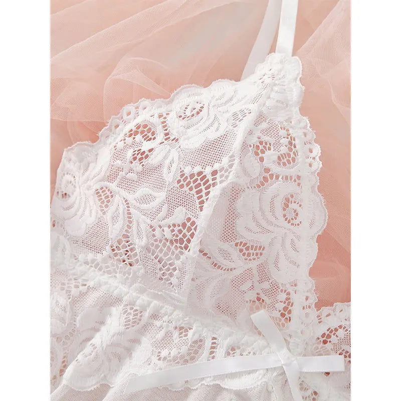 Suspender Suit Summer Ultra-thin Nightgown Lace Thong Sets Women's Sexy Pyjamas Lingerie Hot Night Dress Comfortable Sleepwear