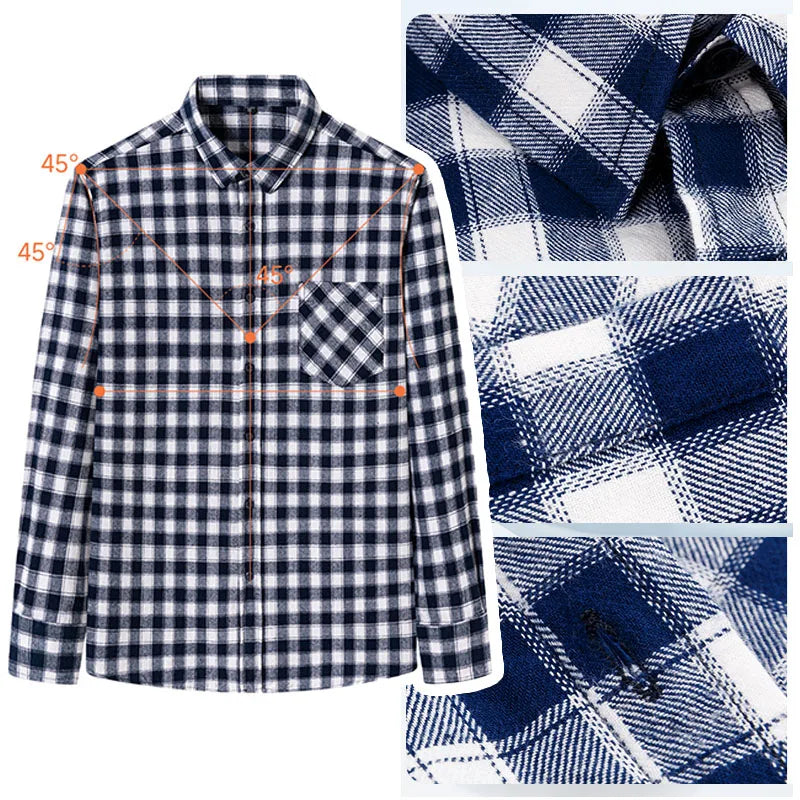 Pure Cotton Men's Plaid Shirts Long Sleeved Regular Fit Casual Office Fashion Shirts Leisure Autumn Male Check Blouses Plus Size