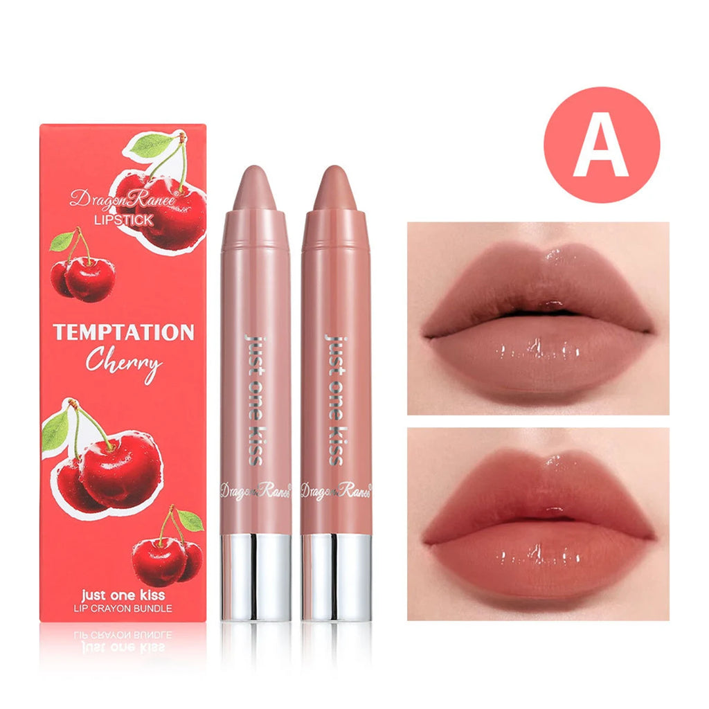 Dragon Ranee 2pcs/set Moisturising Crayon Lipstick Pencil Long Lasting Moisturising Lip Liner Solid Fruit Lip Nectar