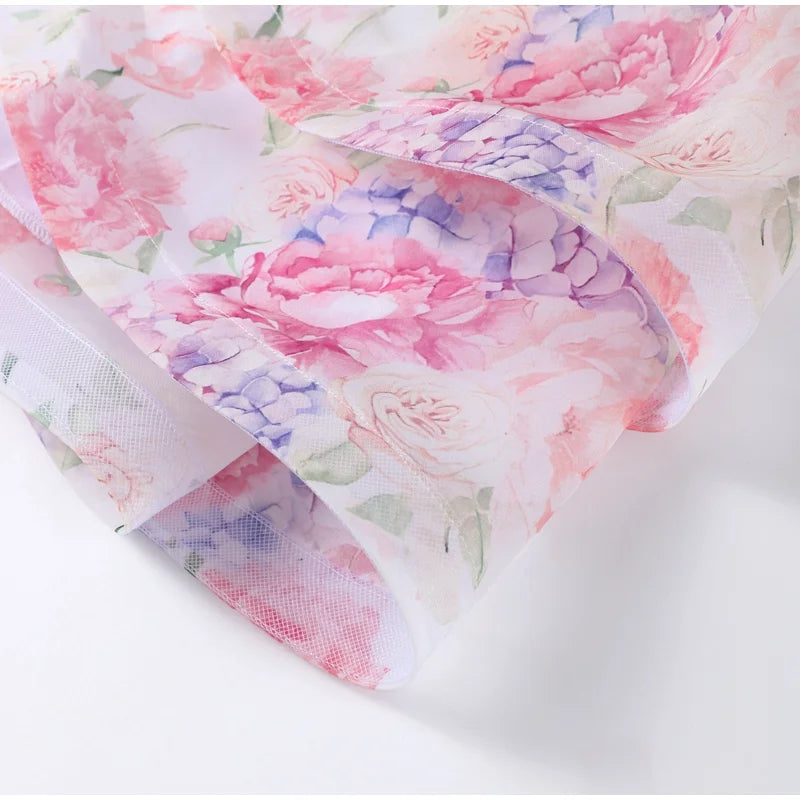 Chic Floral Printed Mini Dress Backless Sleeveless Hem Stacking Dresses Sweet A Line Vestidos 2025 New Lady Party Club Clothing