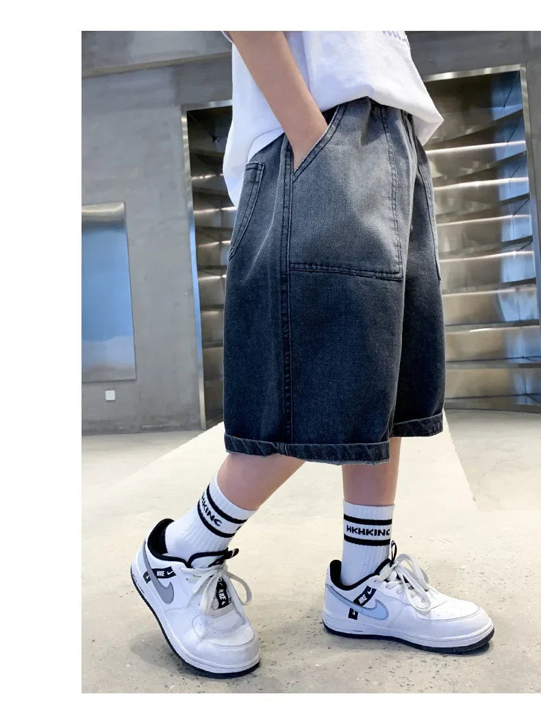 Boys Summer Denim Five-point Pants Kids Fashion Gradient Color Denim Shorts Trousers Teen Casual Jeans Children's Clothing