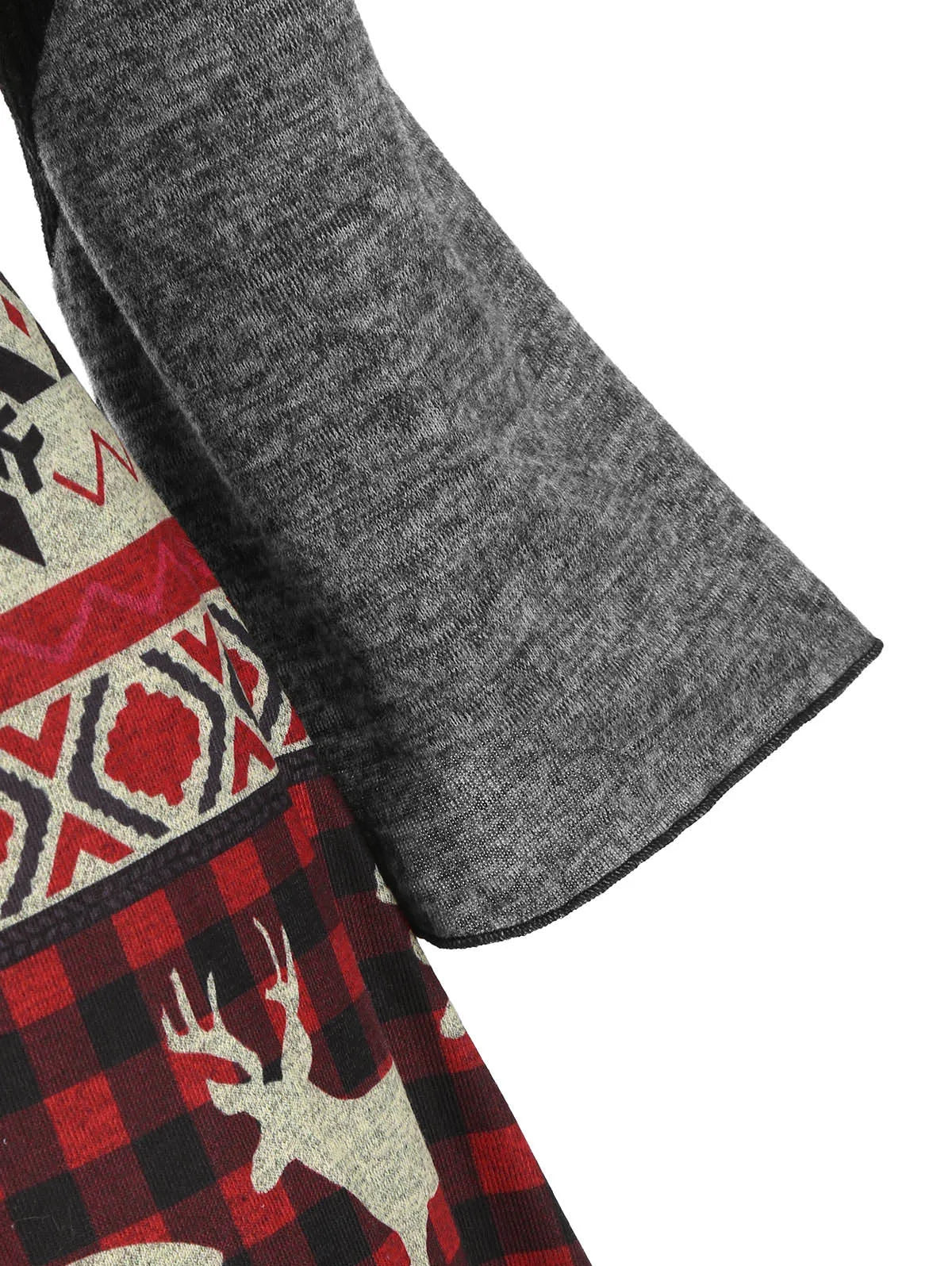 Dressfo Christmas Dress Elk Snowflake Tribal Pattern Knit High Low Flocking Liner Hooded Dress Button Up Flare Sleeve Midi Dress