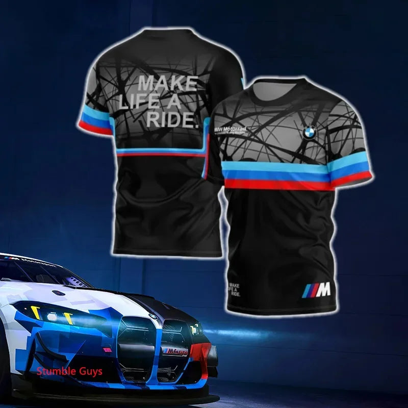 Summer Men's BMW T-Shirt Sports Motorcycle Racing Short Sleeve Fashion Casual M Power Car Brand Clothes
