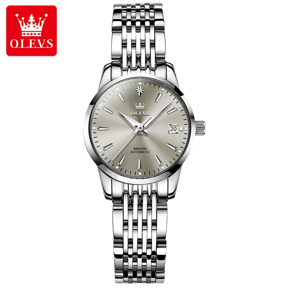 OLEVS 6635 Luxury Brand Ladies Watch Automatic Mechanical Wristwatch Waterproof Stainless Steel Watch For Women Chronograph Date