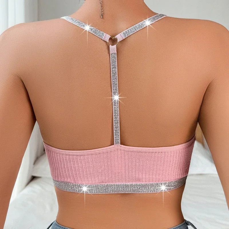 Sexy Lace Floral Ribbed Camisole Brassiere Women Female Underwear Comfortable Backless Bras Summer Ladies Thin Lingerie