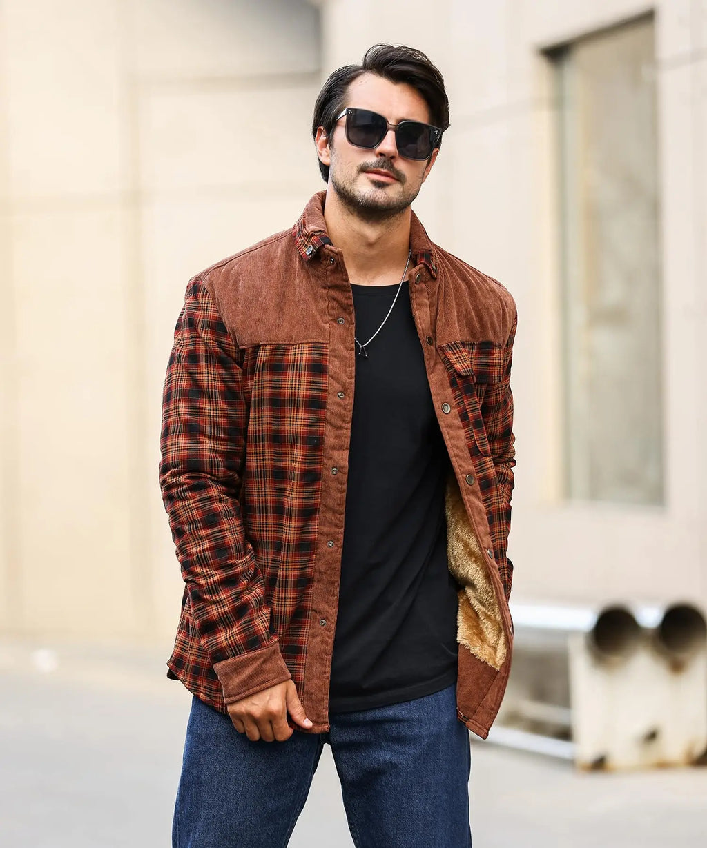 Men's Jackets Winter Windproof Warm Casual Bomber Coat Plaid Sherpa Lined Flannel Outdoor Classic Soft Jackets Men US Size
