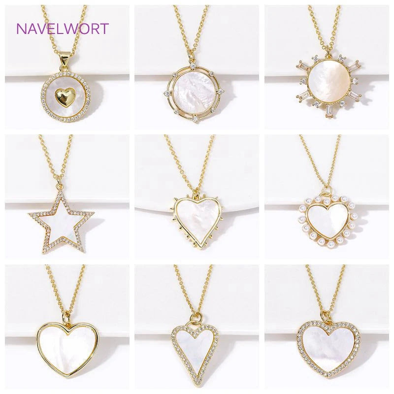 18K Gold Plated Natural Shell with Zircon/Pearl Heart Shape Pendant Necklace Trendy Necklaces For Women Jewelry Party Gifts