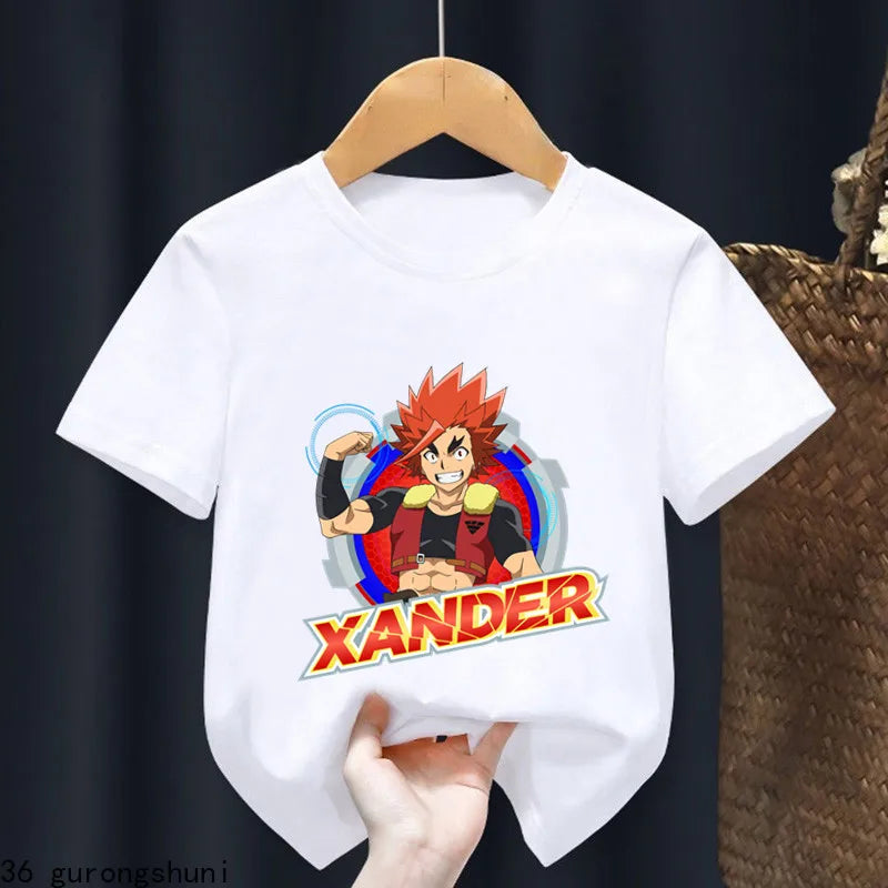 2024 Beyblade Burst Evolution Print Kids T Shirt Girls Summer Tops Baby Boys Clothes Cartoon Children Short Sleeve T-shirt