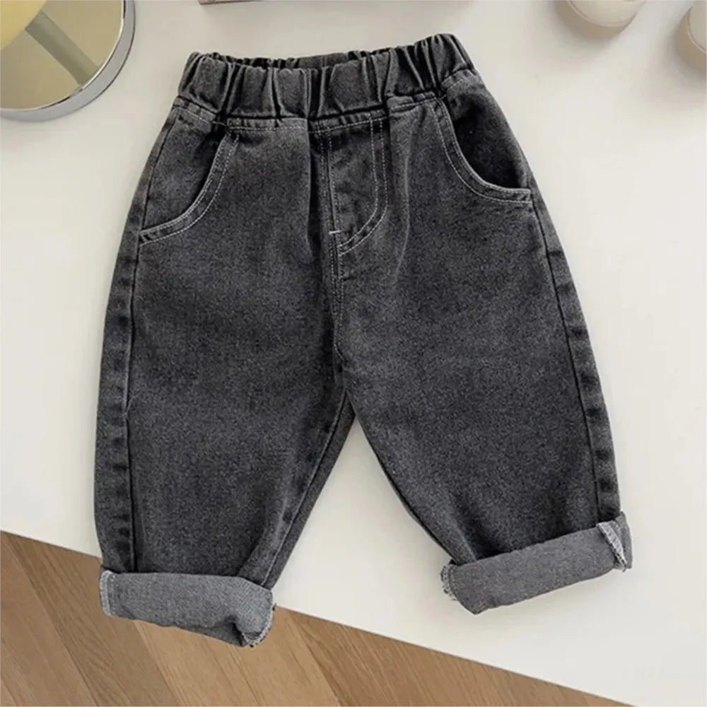 LILIGIRL 2025  Baby Pants Solid Kids Jeans Casual  Boys Denim Pants Soft  Girls Fashion Trousers
