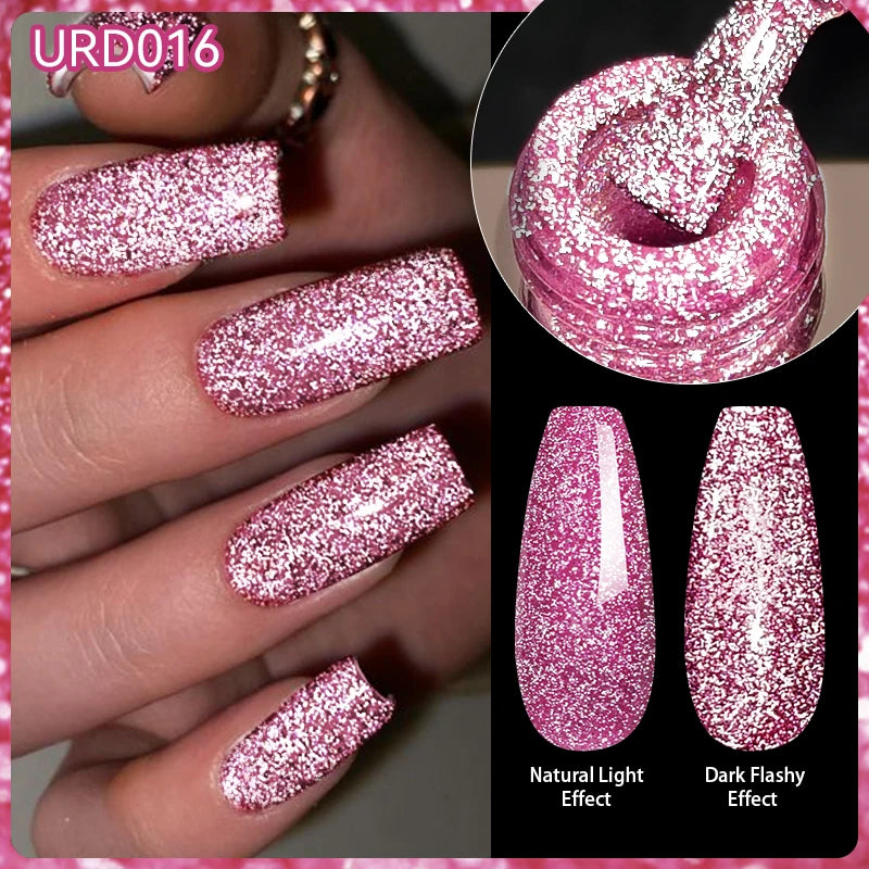 UR SUGAR 15ml Glitter Reflective Black Nail Gel Polish Flash Effect Shiny Soak Off UV Gel Manicure Colorful NeonNail Art Varnish