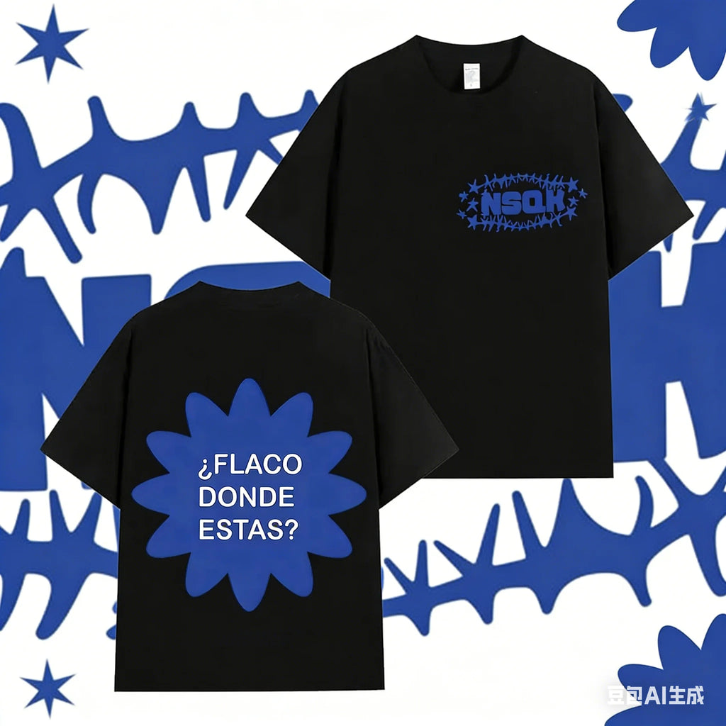 Rapper NSQK FLACO DONDE ESTAS Tour Men's Fashion 2025-26 Summer Pure Cotton 100% Printed Loose Casual Trendy Design T-shirt