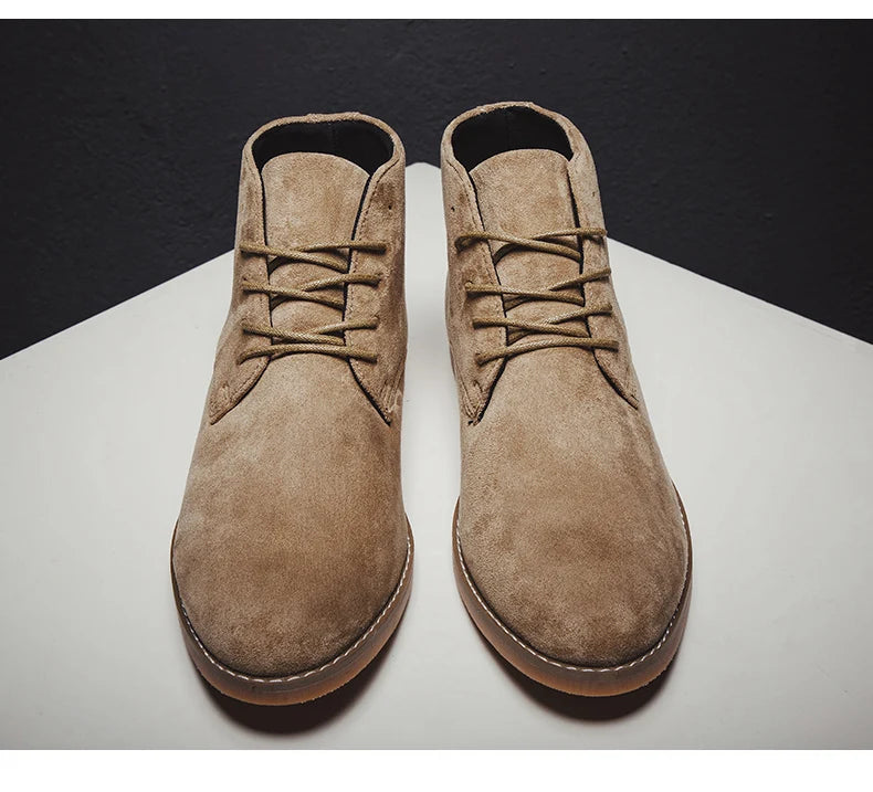 British Style Brown Men's Chelsea Boots Retro Lace Up Suede Boots Men Pointed-toe Leather Casual Ankle Boots Men botas masculino
