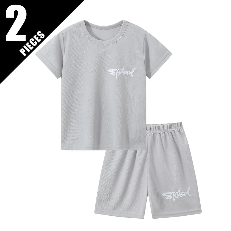 2/3pcs Children's Solid Color Shark Letter Quick-drying Shorts Boys Leisure Aports Running Pants Holiday Beach Hot Pants Student
