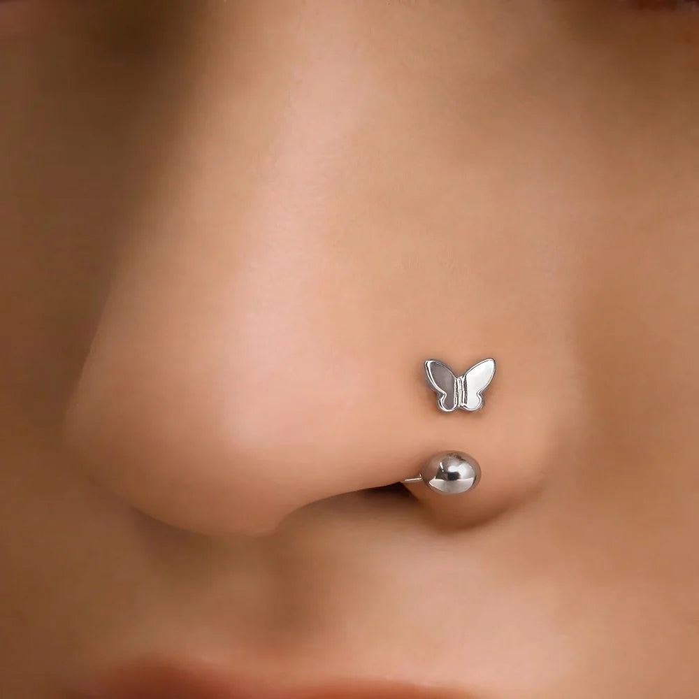 1Pc Simple Butterfly Nose Ring, 18K Gold Plated Stainless Steel Piercing Jewelry for Women Daily Wear Body Piercing Accessory