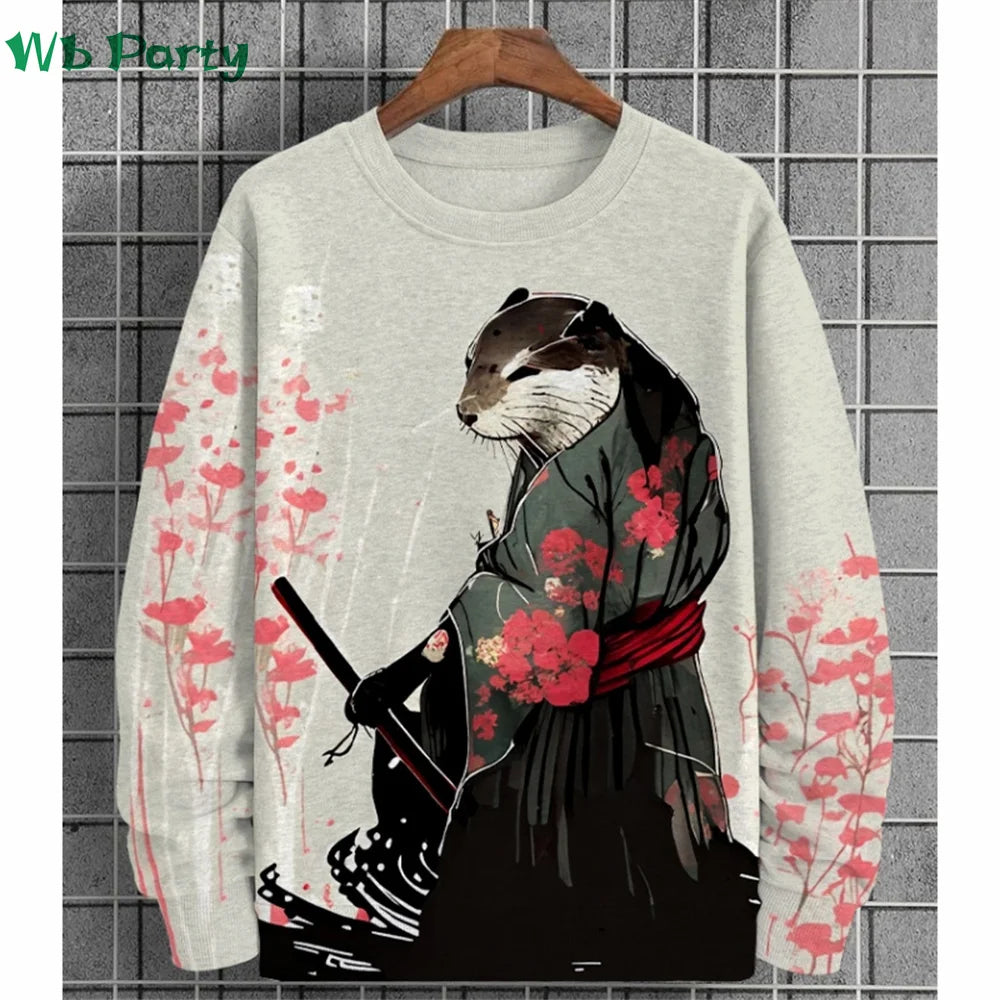 Fashion Animal Print Men's Clothing 3D Print Ukiyo-E Men's Long Sleeve T-shirt Animal Graphic T shirts Round Neck Mens Clothes