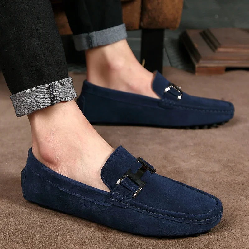 Classic Mens Loafers Male Summer Soft Shoes Fashion Men's Casual Leather Shoe Suede Casual Flats Breathable Hand-stitching Shoes