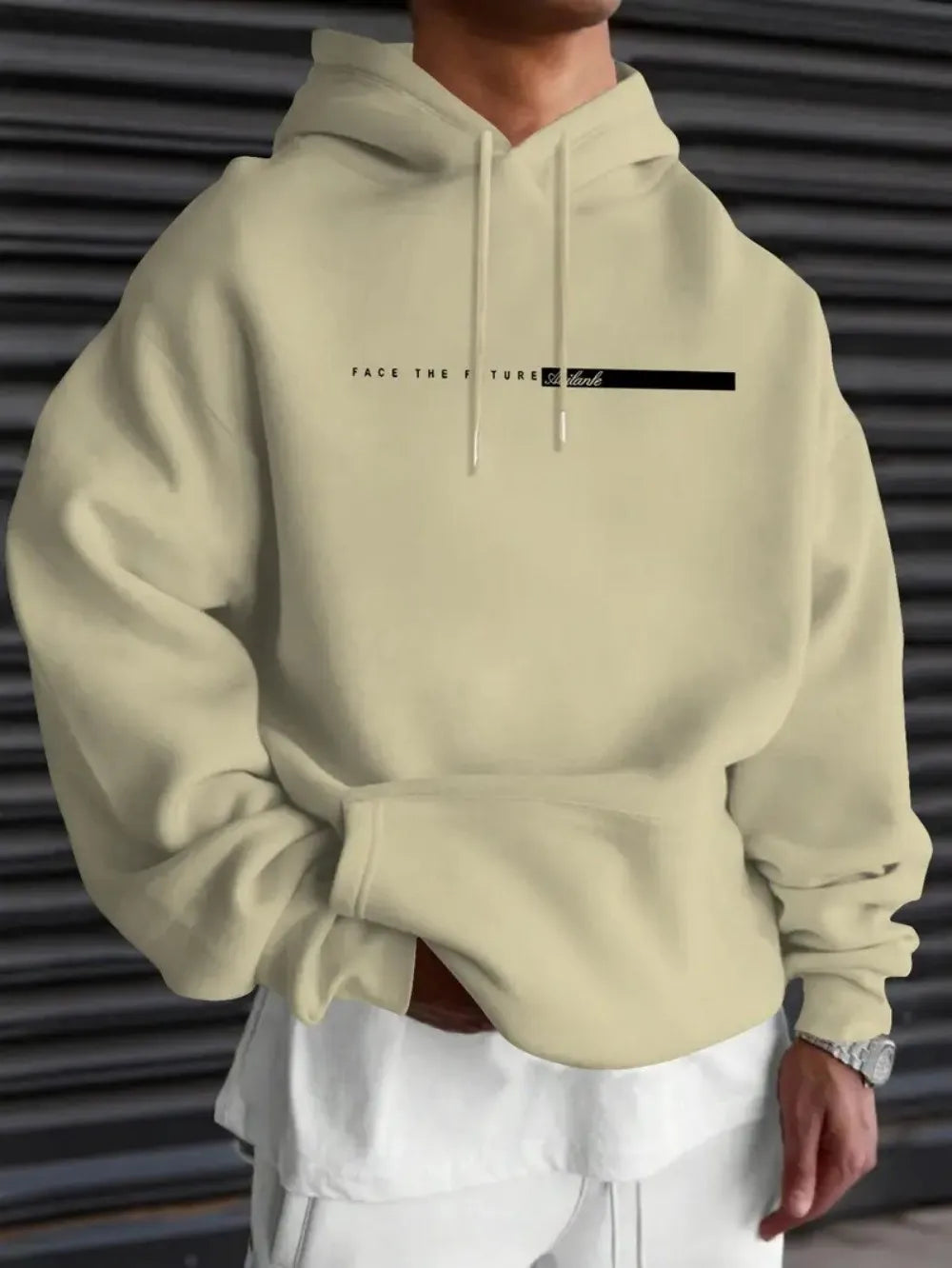 European and American men's autumn minimalist letter stripe print comfortable and soft hooded sweatshirt outdoor sports top