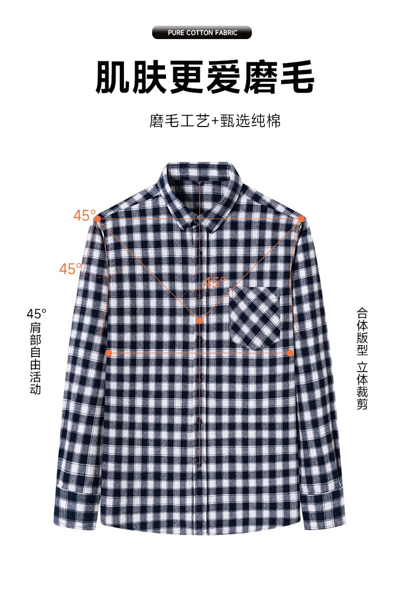 Pure Cotton Men's Plaid Shirts Long Sleeved Regular Fit Casual Office Fashion Shirts Leisure Autumn Male Check Blouses Plus Size