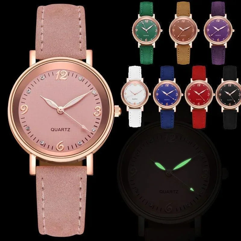 Light Luxury Luminous Quartz Wristwatches for Women Elegant Leather Band Analog Quartz Watches Casual Versatile Watches