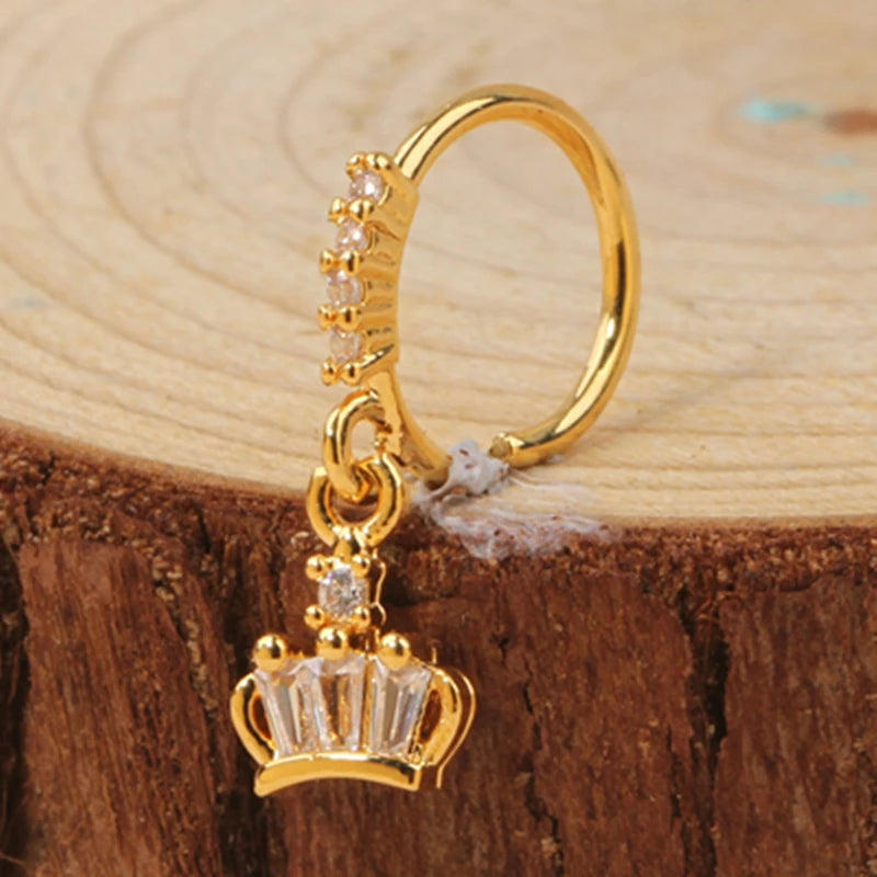 Gold Plated Pendant Nose Ring Hoop for Women Crystal Nose Hoop Protection Jewelry Nose Piercing Cartilage Earring Piercing