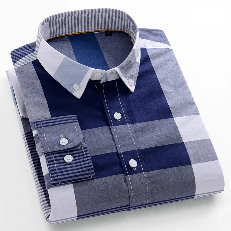 Men Cotton Oxford Striped Casual Long Sleeve Shirts New Fashion Businessman Office Daily Classic Men Top Clothing Dress Regular