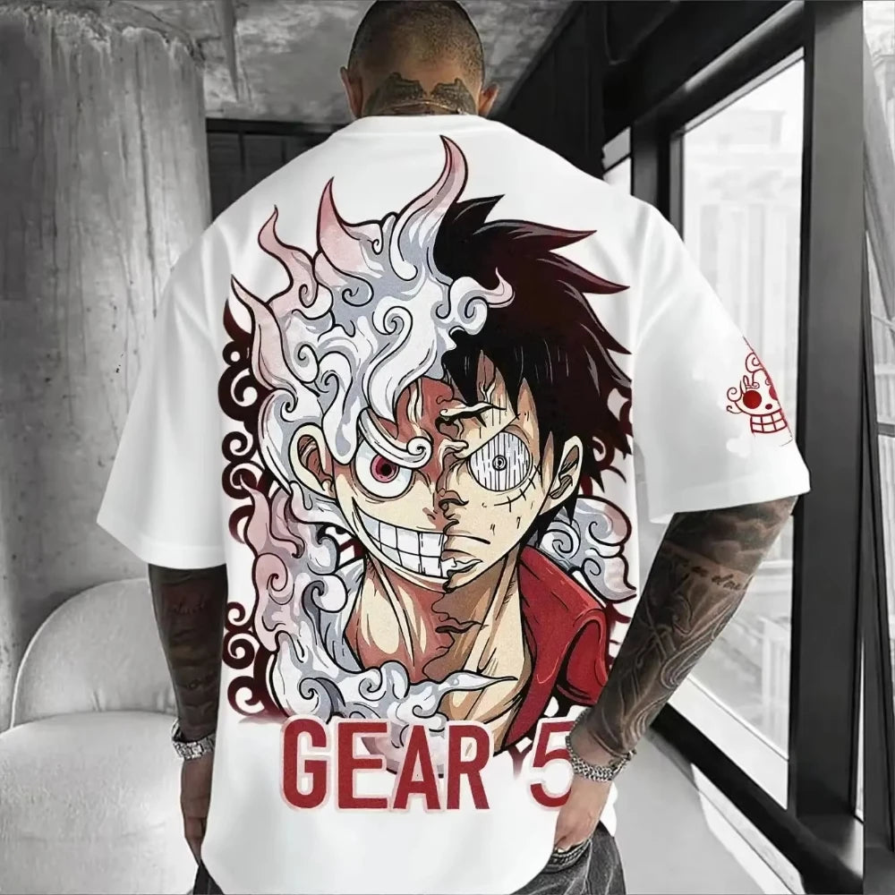 MINISO One Piece Luffy Men TShirt Graphic Tee Anime Print Short Sleeve Summer New Oversized Streetwear Anime Cosplay Y2k Clothes