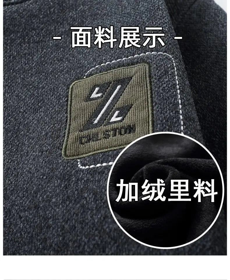 Men's Sweatercoat Autumn Winter O-Neck Knit Letter Plush Fleece Lined Warm Wool Pullover Sweater Men Bottoming Pullovers Jumper