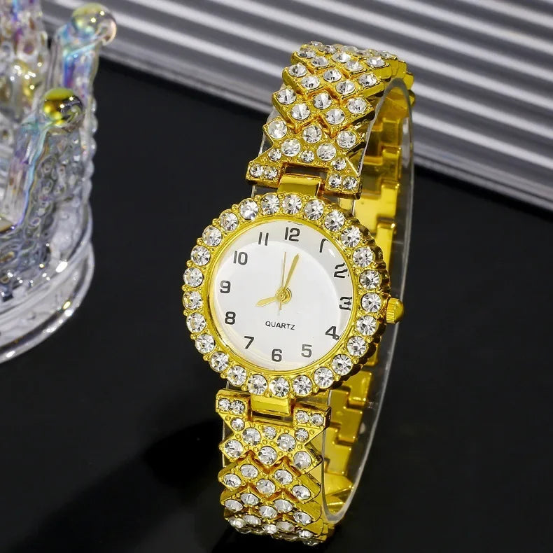 2pcs Luxury Fashion Women Watch Set Silver Strap Ladies Quartz Wristwatch Alloy Bracelet for Ladies Jewelry Set Clock Gift