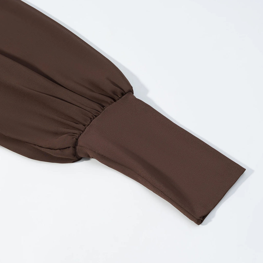 CharmChant Brown Tie Dresses for Women Backless Slim Fit Long Sleeve Bodycon Mini Dress Elegant Chic Party Clubwear Trend 2025