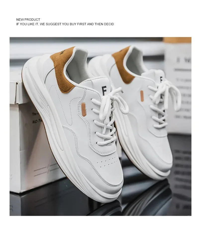 New Outdoor Casual Sports Shoes for Men Leather Fashion Non-slip Wear-resistant Four-season Men Shoes Student Trendy White Shoes