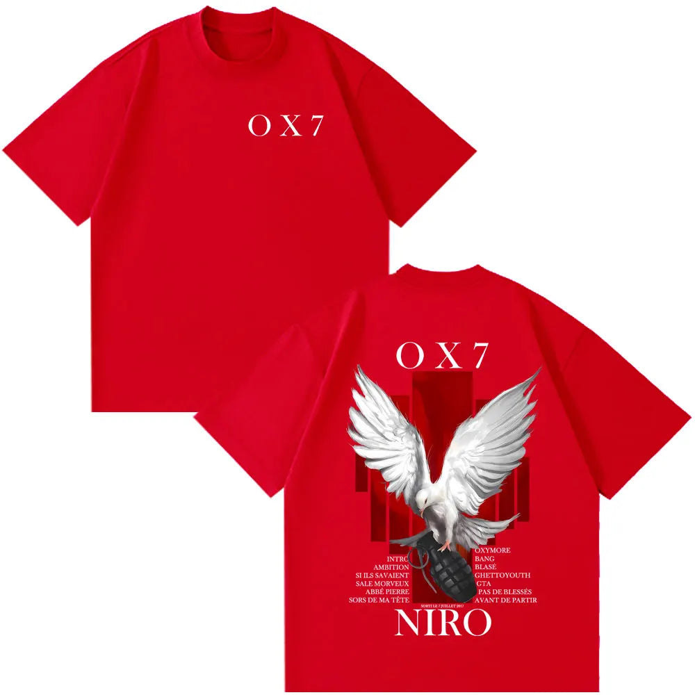 Rapper Niro OX7 Album T-shirt Men Women Clothes Hip Hop Fashion Pop Music T-shirts Male Casual Cotton Vintage T Shirt Streetwear