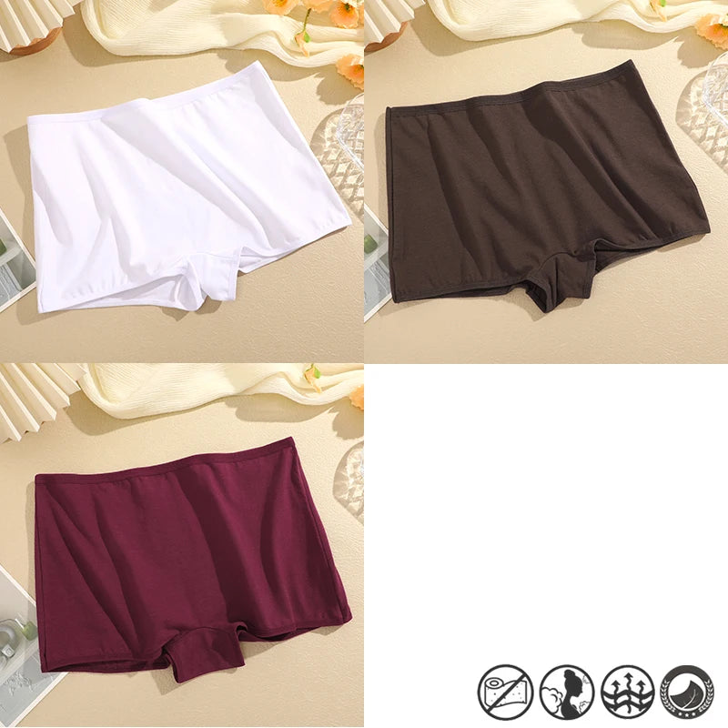 FINETOO 3PCS/SET Women's Cotton Panties Seamless Sports Boxers Underwear Female Solid Color Briefs Cozy Intimate Underpants Soft