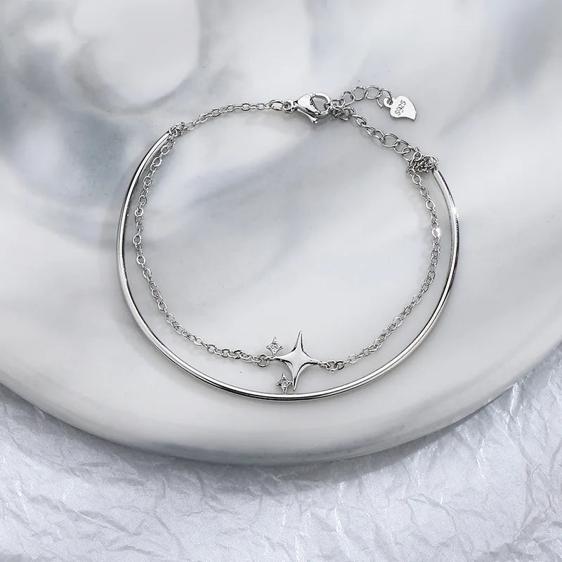 VOQ Silver Color Women's Four Star Bracelet Star Double Layer Jewelry Girl Gift Direct Sale Wholesale