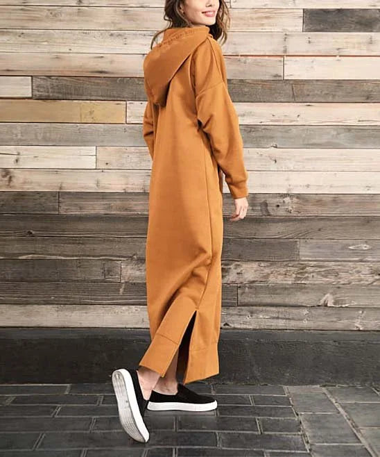 Autumn Winter New plus Size Loose Knitted Long Dress Hoodie Fleece Casual Fashion Dress Large Pocket Skirt Elegant Commute