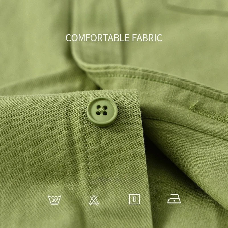 Basic Men's Long-Sleeve Cotton Shirt - Casual and Versatile Spring Style 100% Cotton Solid Color Casual Shirt