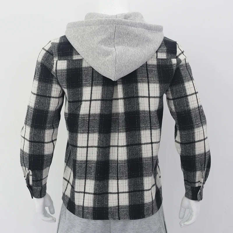 Heavy New Loose Casual Flannel Jacquard Long-Sleeved Hooded Plaid Shirt for Work Business Autumn 2025