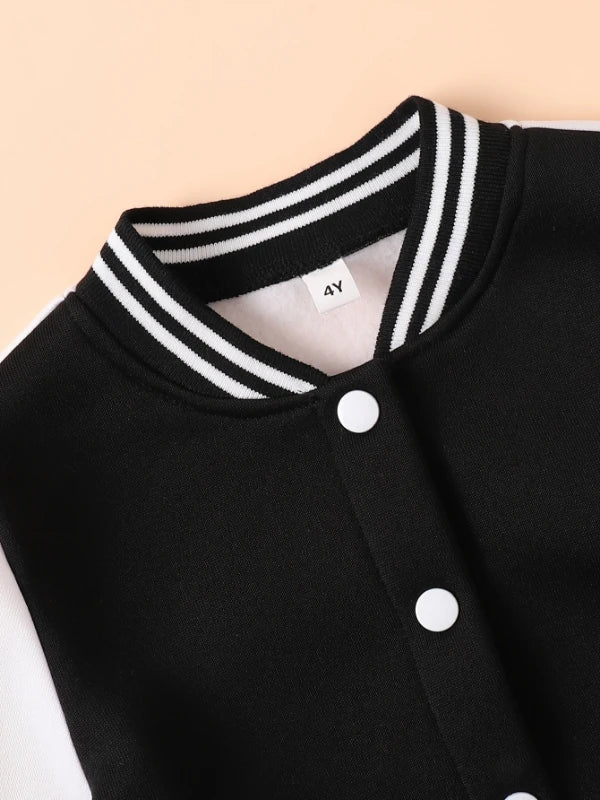 Boys' Black and White Letter "A" Varsity Jacket and Sweatpants Two-Piece Set