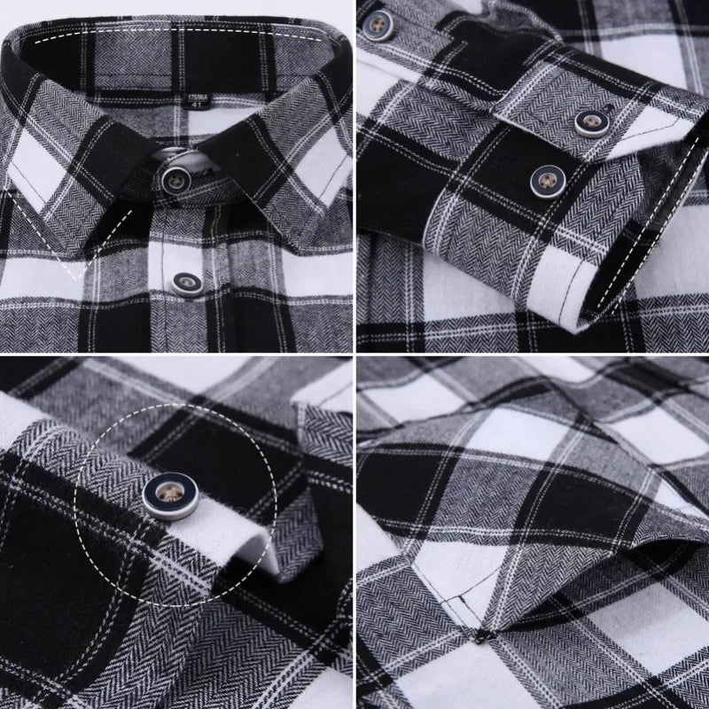 Plaid Flannel Shirts For Men Long Sleeve 100%Cotton Fashion Casual Soft Standard-Fit Man Blouse Clothes Men's clothing 10XL 11XL
