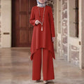 Hot Sale Of The Season Muslim Women's Fashion Casual round Neck Overhead Long Pants Midi Skirt Set Solid Color Middle East Cross