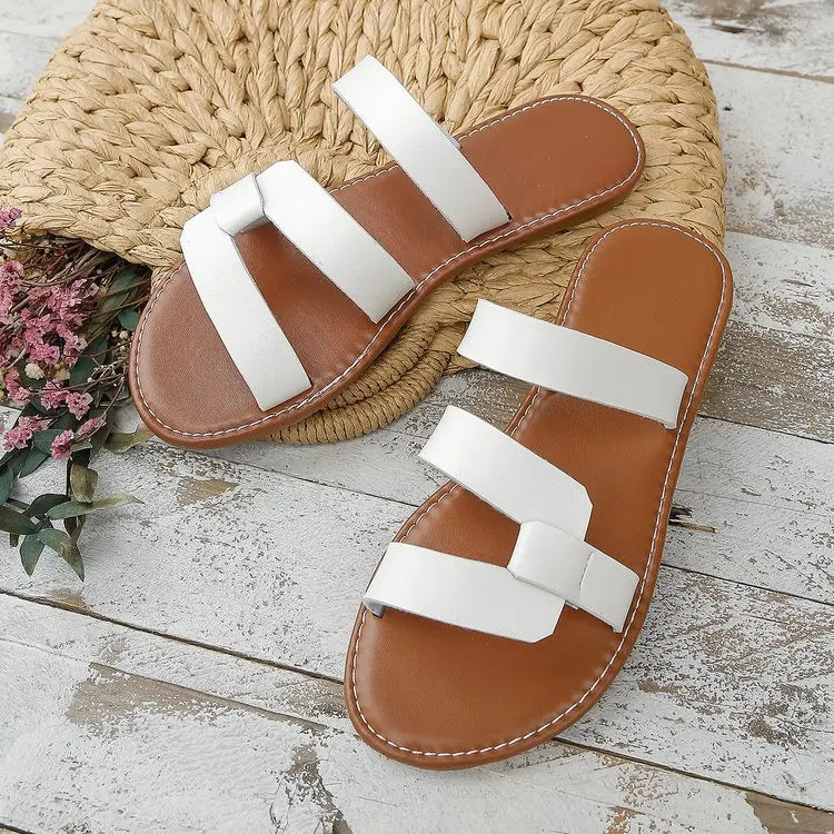 Women's Solid Color Slides, Lightweight Flat Slip On Walking Slides, Comfort Beach Slides
