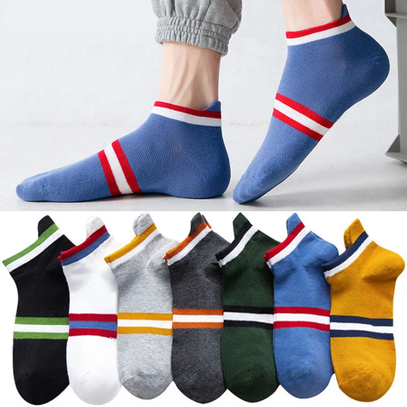2 Pairs Mens Cotton Short Socks New Style Striped Sports Men Sock Soft Breathable Durable Spring Summer Male Ankle Socks for Boy