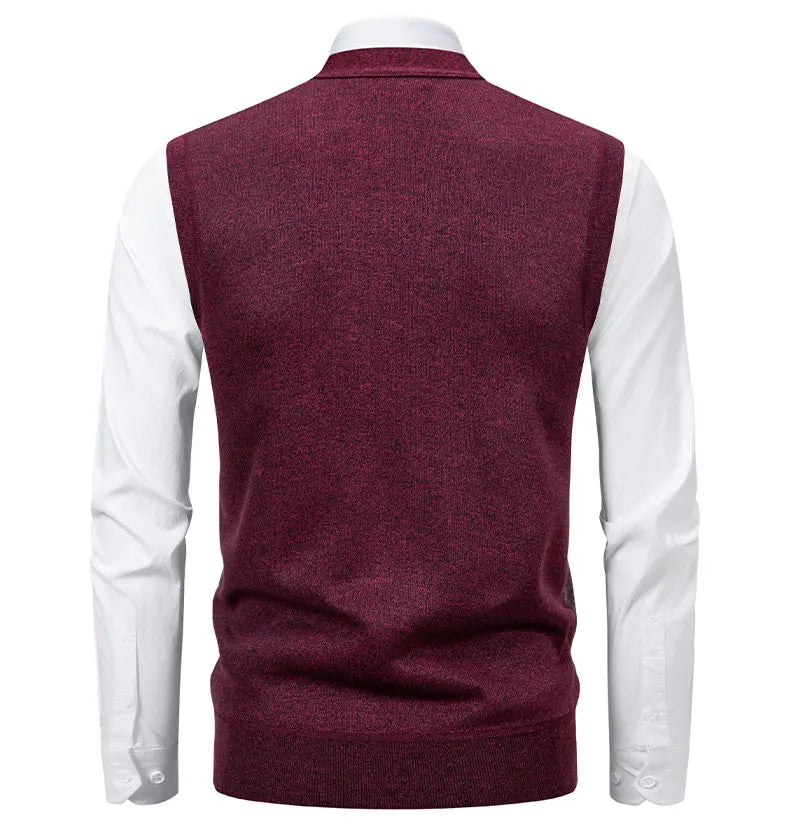 New Mens Fleece Knitted Vest Sleeveless Autumn Winter V Neck Sweater Vest Button Front Knit Cardigan Vest