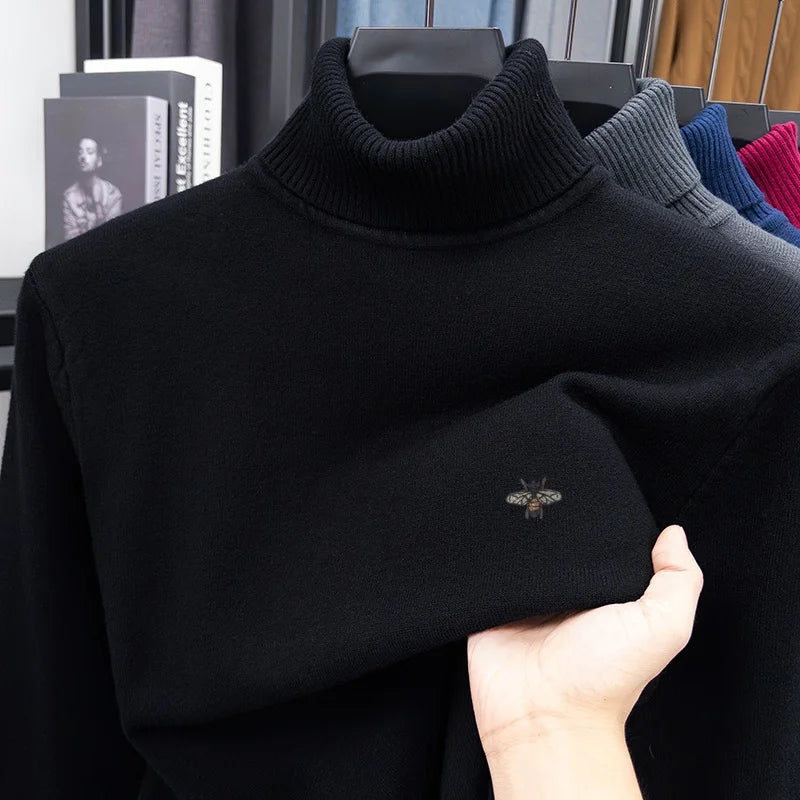 Luxury Brand Men's Autumn Winter Knit Sweater High Neck Long Sleeves Embroidery Pullover Leisure Business Keep Warm Men Clothing