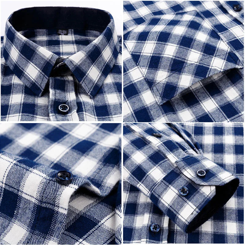 Pure Cotton Men's Plaid Shirts Long Sleeved Regular Fit Casual Office Fashion Shirts Leisure Autumn Male Check Blouses Plus Size
