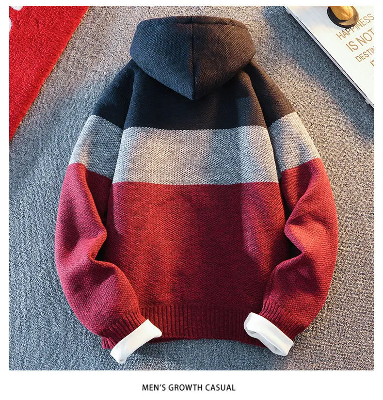 Men's Cardigan Knitting Sweaters Hooded Jacket Cardigans Zipper Up Hood Streetwear Mens Casual Sweatwear