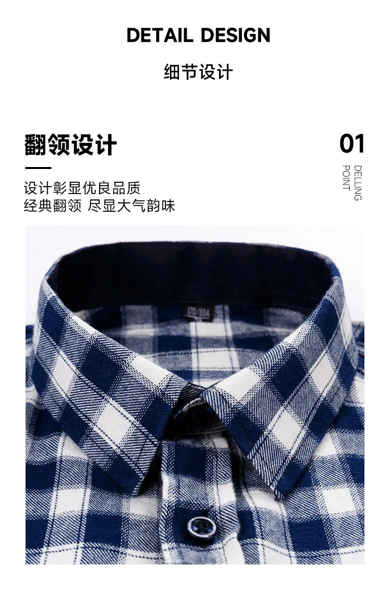Pure Cotton Men's Plaid Shirts Long Sleeved Regular Fit Casual Office Fashion Shirts Leisure Autumn Male Check Blouses Plus Size