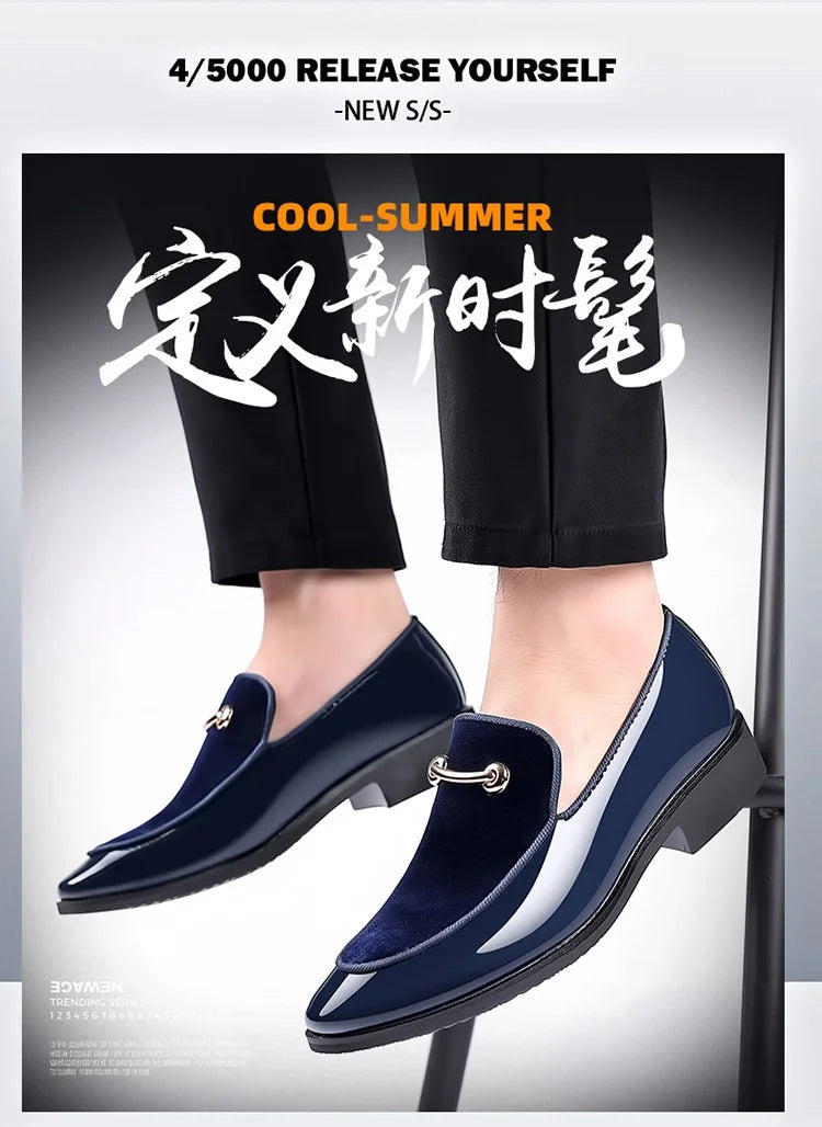 Italian Men's Dress Shoes British Suede Patent Leather Casual Shoes Korean Trendy Loafers 2024 Male Wedding Party Shoes for Men