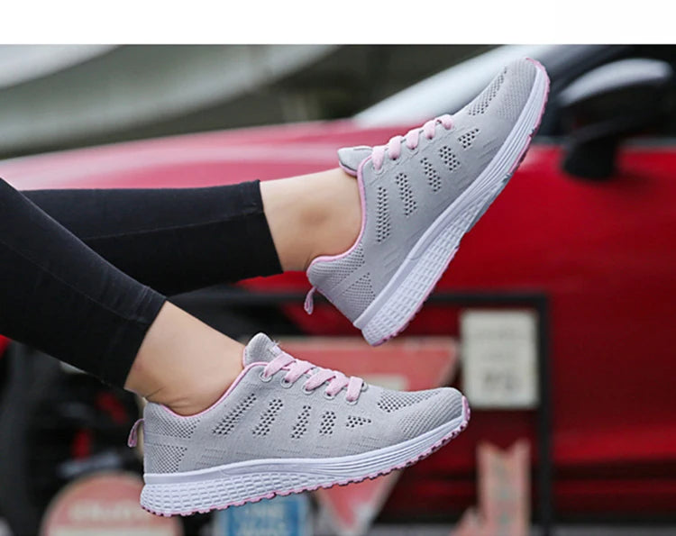 Women's Lace-up Casual Shoe Mesh Flat Shoes for Woman Summer Breathable White Sneakers Women's Vulcanized Sneakers Tenis Walking