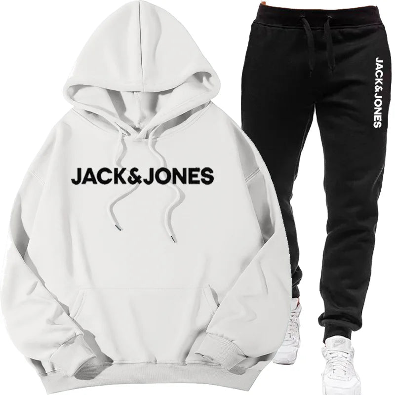 Two sets of men's sportswear for autumn/Winter 2025, including a sweatshirt and two sets of fitness jogging pants with wool caps